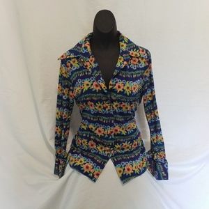Vintage, Retro, 1970s, Tropical Flowered Button Down Womens Blouse. Size: Small